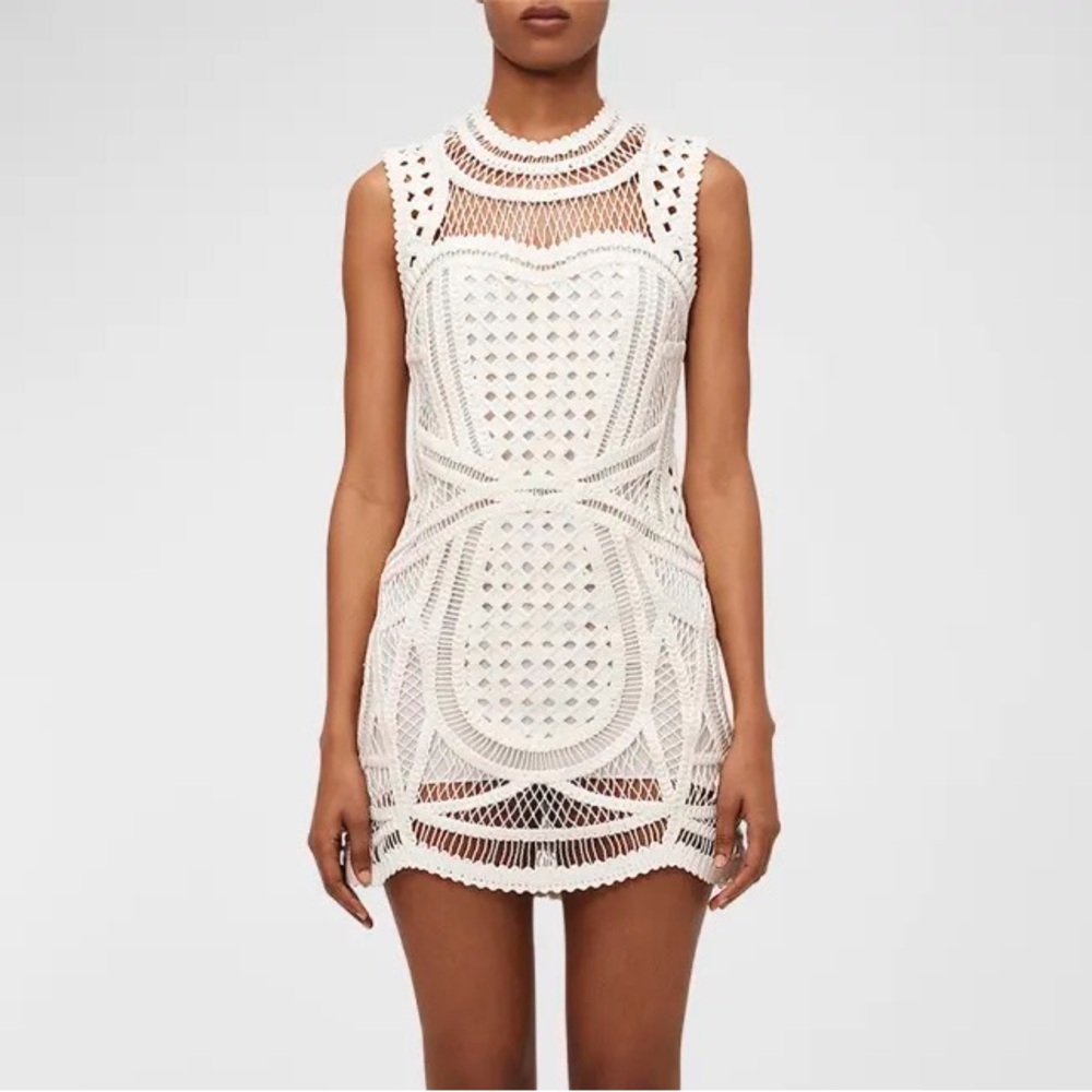 Simkhai Coen Eyelet Crochet Sleeveless Crewneck Mini Ivory White Dress Bride